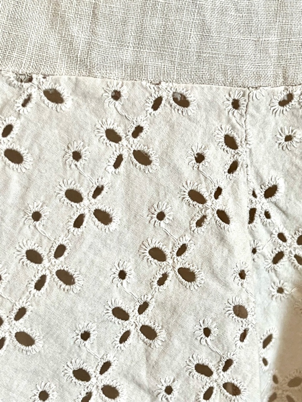 Linen Eyelet Ruffle Midi Skirt in Light Beige - Picture 6 of 7